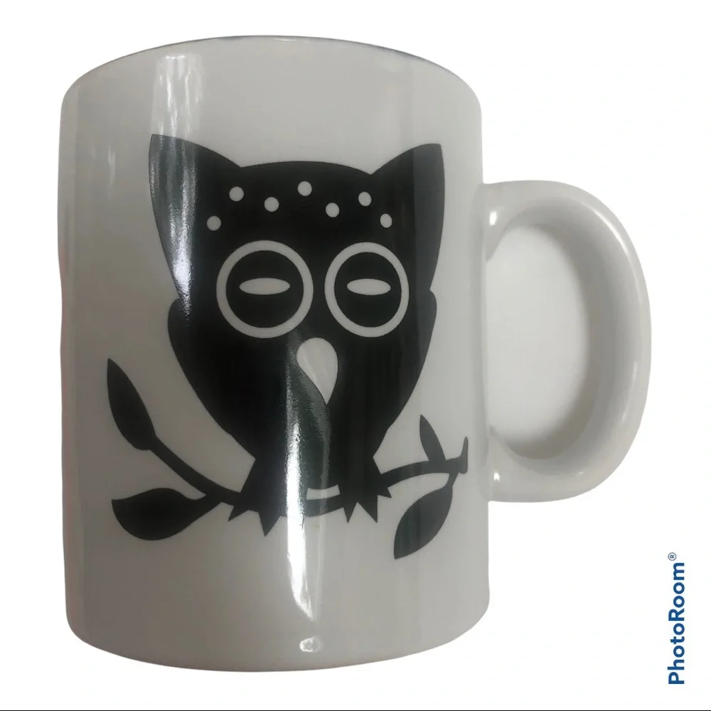 Black‎ & White Owl With Yellow Moon Mug